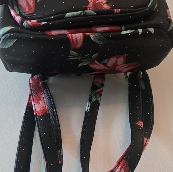 GUESS Black and Red Floral Backpack NWOT main image 8